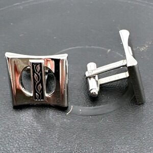 Cufflinks Silver Tone Modern Design Dress Shirt Formal Occasion